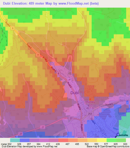 Dubi,Czech Republic Elevation Map