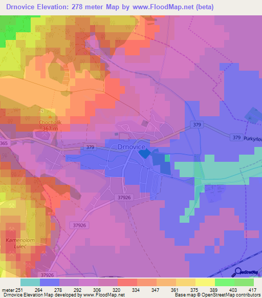 Drnovice,Czech Republic Elevation Map