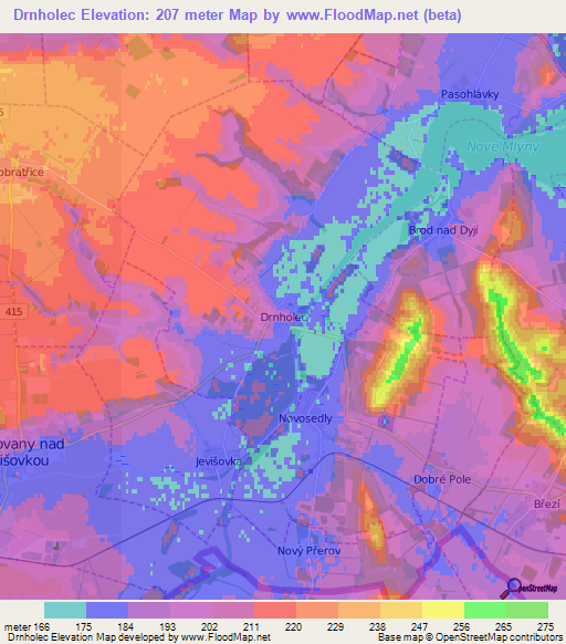 Drnholec,Czech Republic Elevation Map