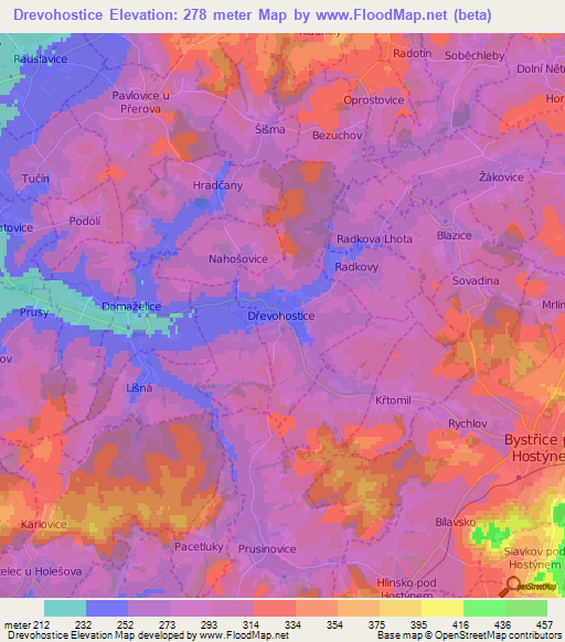 Drevohostice,Czech Republic Elevation Map
