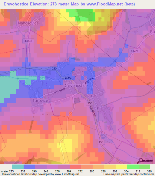 Drevohostice,Czech Republic Elevation Map