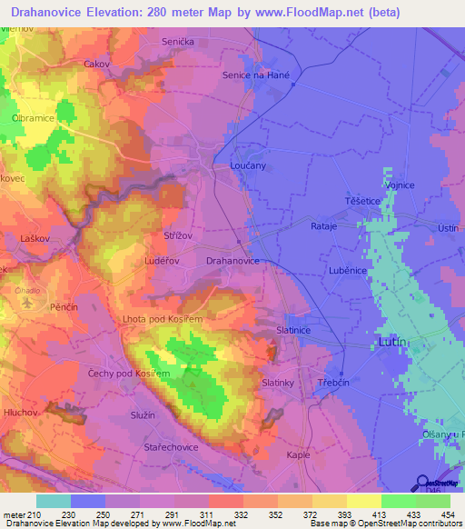 Drahanovice,Czech Republic Elevation Map