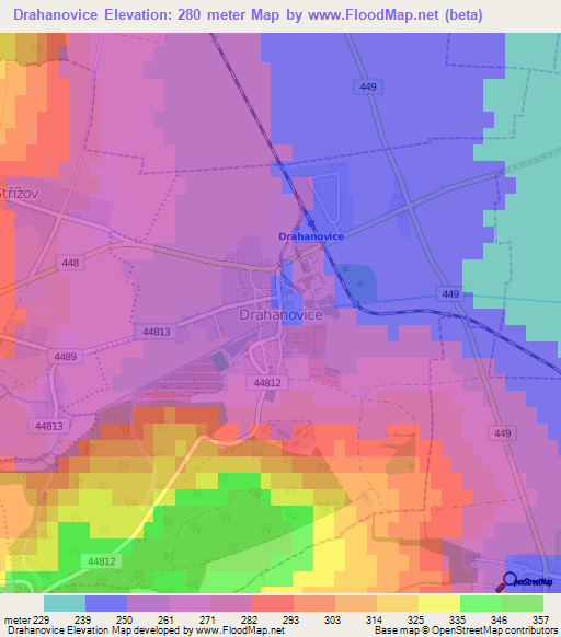 Drahanovice,Czech Republic Elevation Map