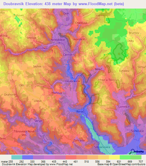 Doubravnik,Czech Republic Elevation Map