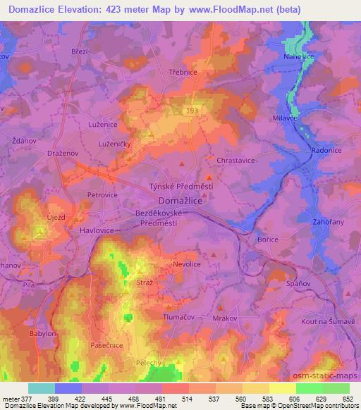 Domazlice,Czech Republic Elevation Map