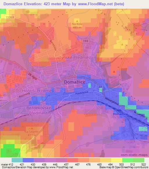 Domazlice,Czech Republic Elevation Map