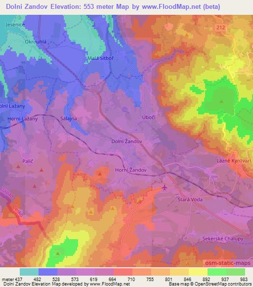 Dolni Zandov,Czech Republic Elevation Map