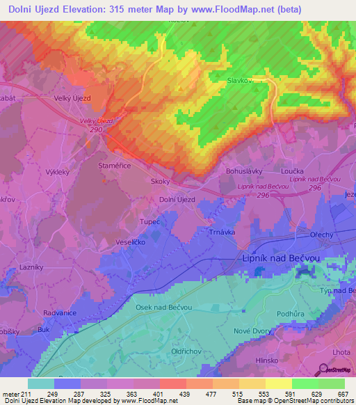 Dolni Ujezd,Czech Republic Elevation Map