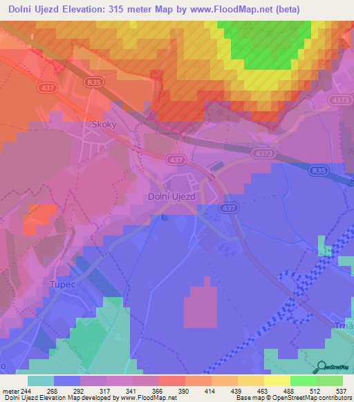 Dolni Ujezd,Czech Republic Elevation Map