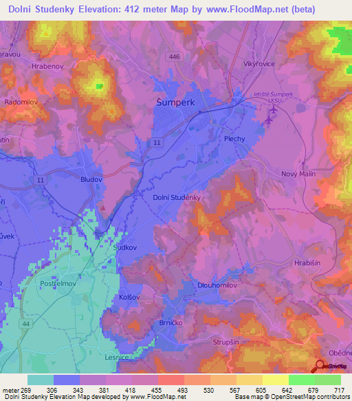 Dolni Studenky,Czech Republic Elevation Map