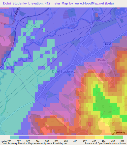 Dolni Studenky,Czech Republic Elevation Map