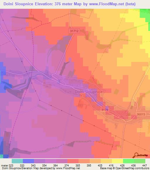 Dolni Sloupnice,Czech Republic Elevation Map