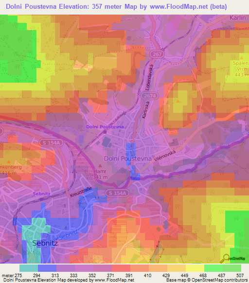 Dolni Poustevna,Czech Republic Elevation Map