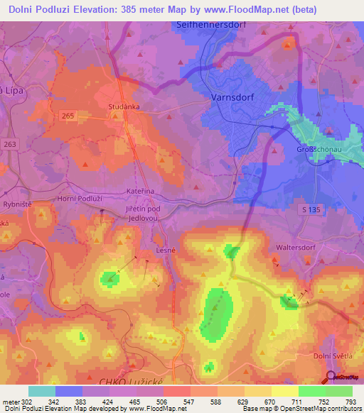 Dolni Podluzi,Czech Republic Elevation Map