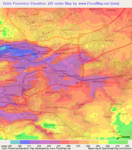 Dolni Pocernice,Czech Republic Elevation Map