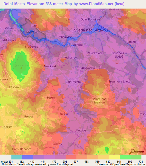Dolni Mesto,Czech Republic Elevation Map