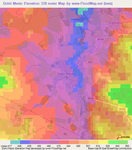 Dolni Mesto,Czech Republic Elevation Map