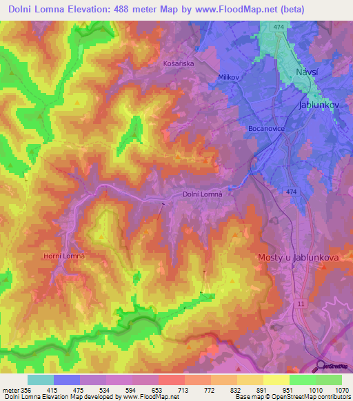 Dolni Lomna,Czech Republic Elevation Map
