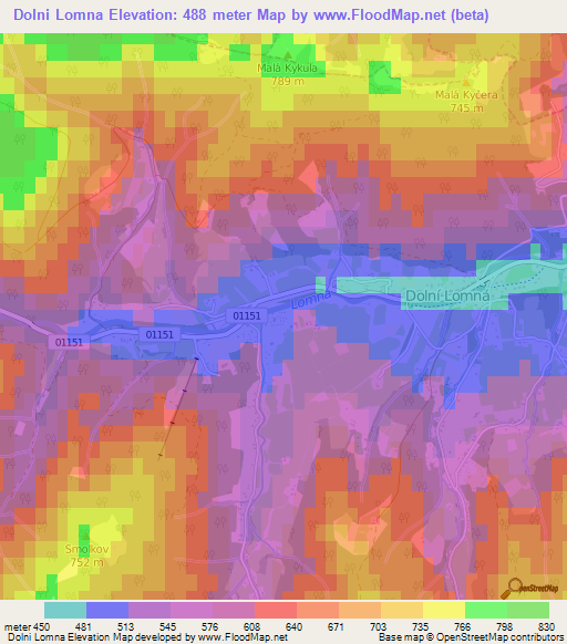 Dolni Lomna,Czech Republic Elevation Map