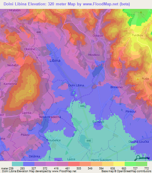 Dolni Libina,Czech Republic Elevation Map
