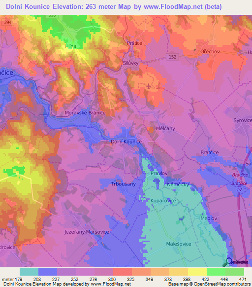 Dolni Kounice,Czech Republic Elevation Map