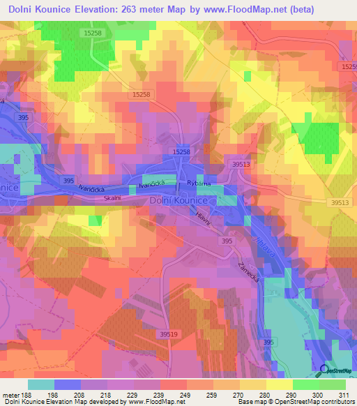 Dolni Kounice,Czech Republic Elevation Map