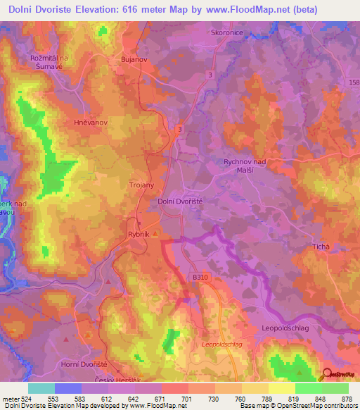 Dolni Dvoriste,Czech Republic Elevation Map