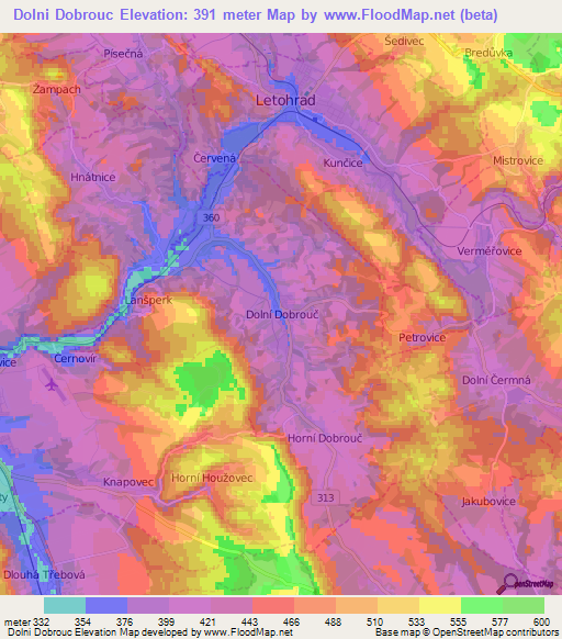 Dolni Dobrouc,Czech Republic Elevation Map