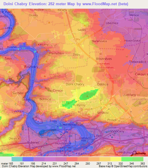 Dolni Chabry,Czech Republic Elevation Map