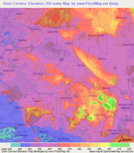Dolni Cernilov,Czech Republic Elevation Map