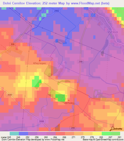Dolni Cernilov,Czech Republic Elevation Map