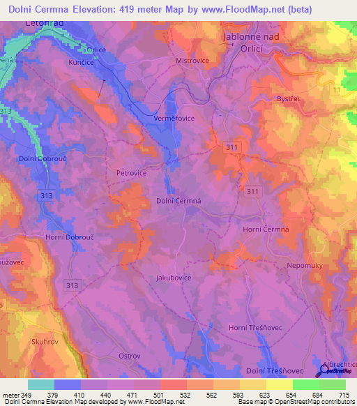 Dolni Cermna,Czech Republic Elevation Map