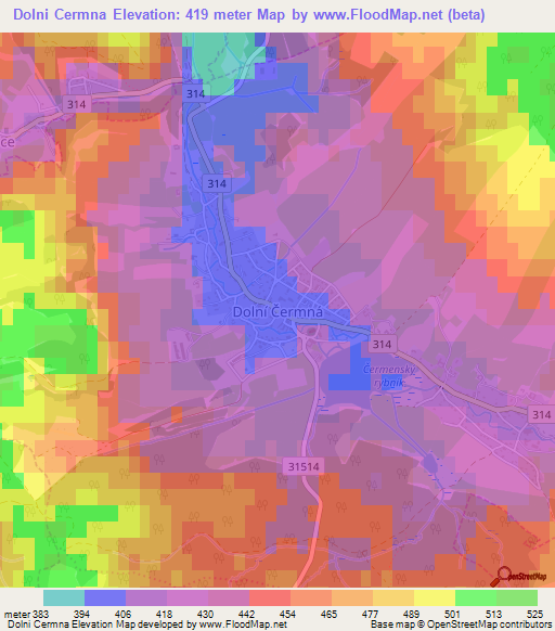 Dolni Cermna,Czech Republic Elevation Map