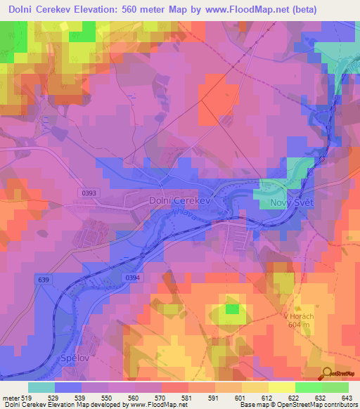 Dolni Cerekev,Czech Republic Elevation Map