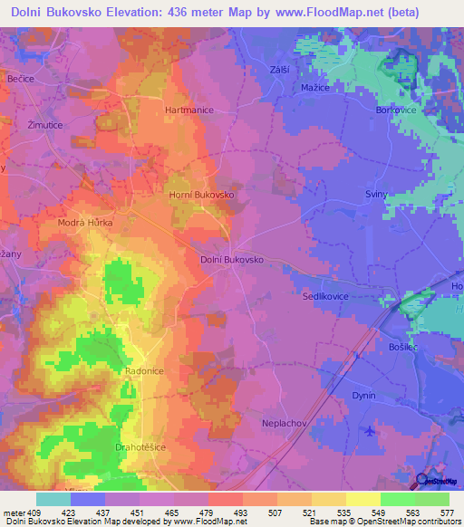 Dolni Bukovsko,Czech Republic Elevation Map