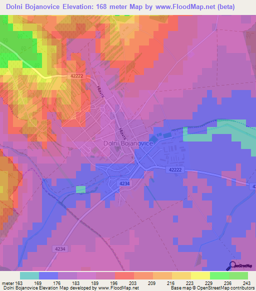 Dolni Bojanovice,Czech Republic Elevation Map