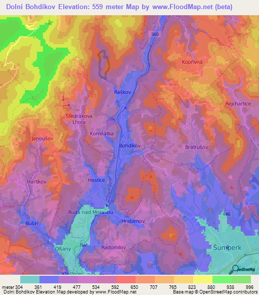 Dolni Bohdikov,Czech Republic Elevation Map