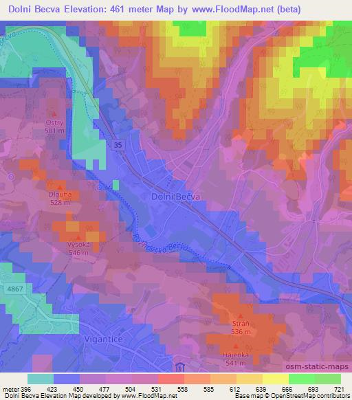 Dolni Becva,Czech Republic Elevation Map