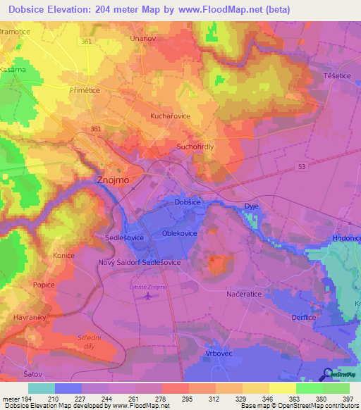 Dobsice,Czech Republic Elevation Map