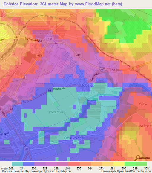 Dobsice,Czech Republic Elevation Map