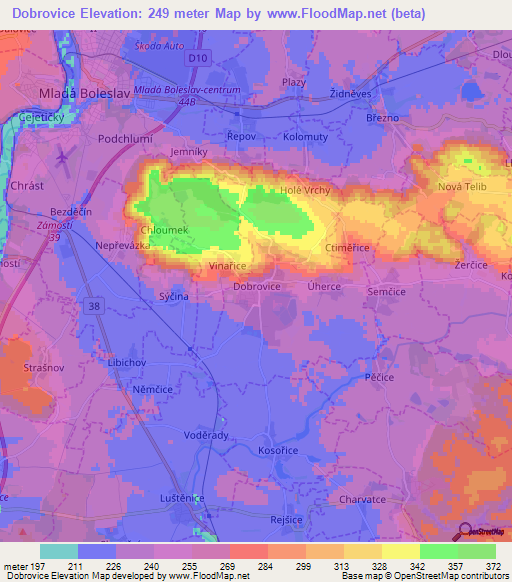 Dobrovice,Czech Republic Elevation Map
