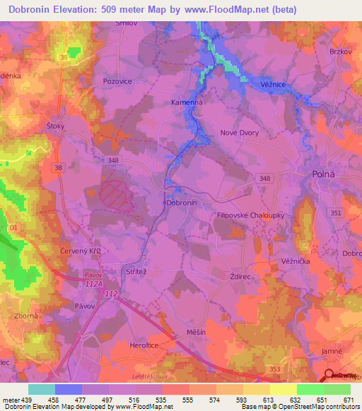 Dobronin,Czech Republic Elevation Map