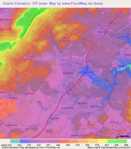 Dobris,Czech Republic Elevation Map