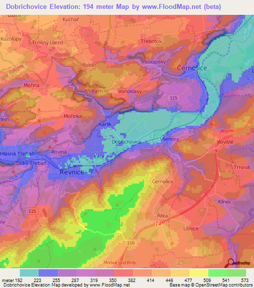 Dobrichovice,Czech Republic Elevation Map