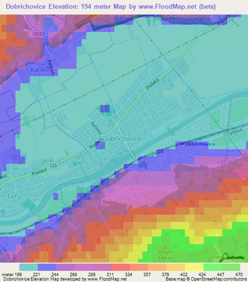 Dobrichovice,Czech Republic Elevation Map