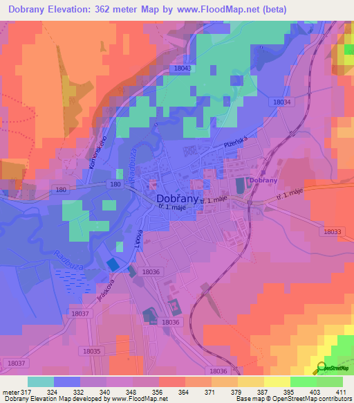 Dobrany,Czech Republic Elevation Map