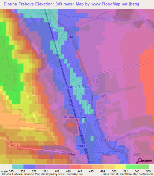 Dlouha Trebova,Czech Republic Elevation Map