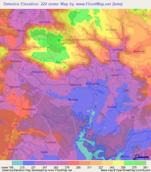 Detenice,Czech Republic Elevation Map