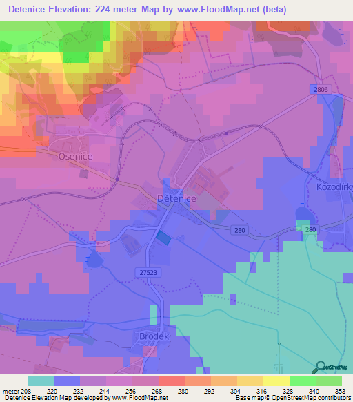 Detenice,Czech Republic Elevation Map