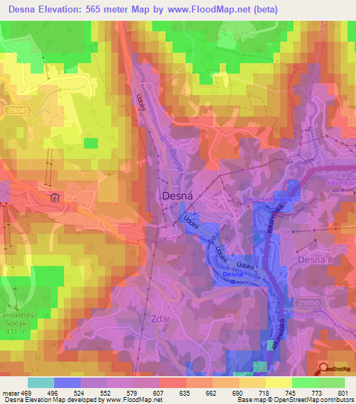 Desna,Czech Republic Elevation Map